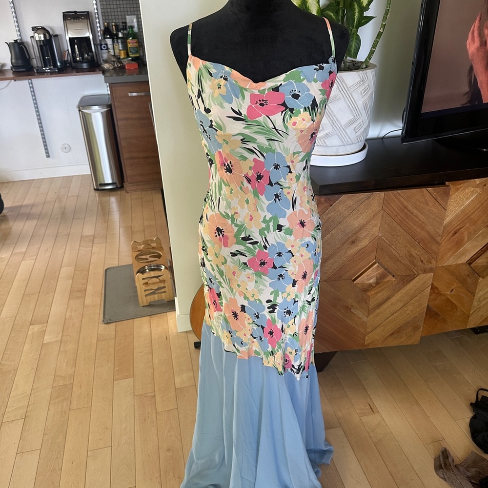 Rumored Floral Maxi Dress with Blue and Pink Accents